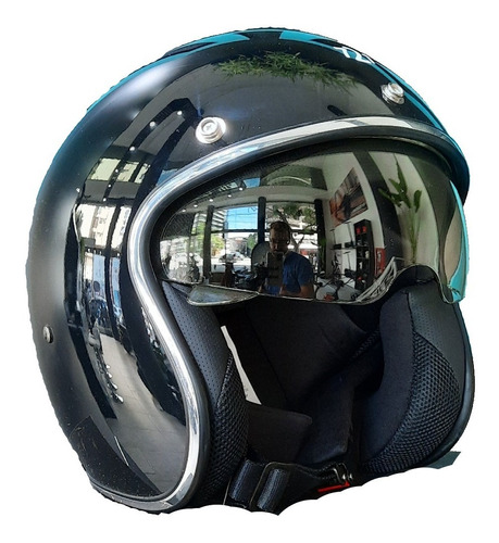 Casco Abierto Hawk 721 Negro Brillante - Ridegreen