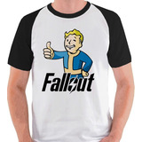 Camiseta Fallout Jogo Logo Boy Game Camisa Blusa Raglan