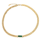 Collar Cadena Cubano Verde Bañado En Oro 18k