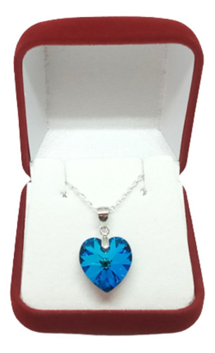 Cadena De Plata Corazón Lujo De Cristal Swarovski Azul