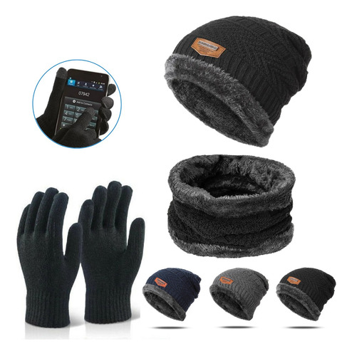 Touca Gorro De Inverno Cachecol + Luva De Frio Touch Promoça