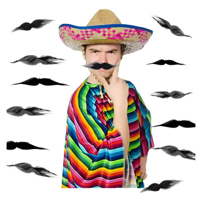 50 Bigotes Negros Postizos Mostacho Mexicano Disfraz Negro