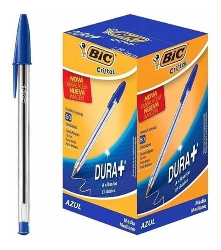 Caneta Esferográfica Bic  Cristal Média 50 Unidades Cor Da Tinta Azul Cor Do Exterior Azul