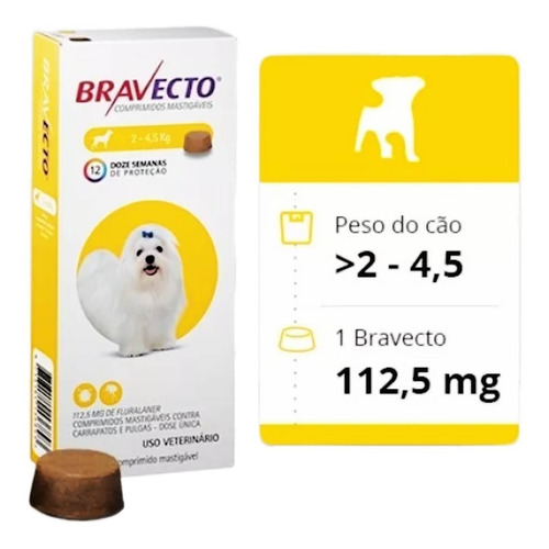 Antipulga Carrapato Bravecto Cães De 2 A 4,5 Kg Original