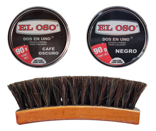 Kit Grasa Crema 2 En 1 Oso Negro Café + Cepillo P/ Bolero