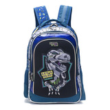 Mochila Dino Robot Escolar Espalda Skora 18 Dinosaurio Color Azul Diseño De La Tela Gatito