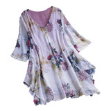 Blusa Casual Con Estampado Floral De Talla Grande