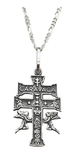 Dije De Cruz De Caravaca Pavonada Plata Ley .925 Con Cadena