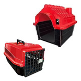 Casinha Plástica N2 + Caixa Transporte Pet Cão Gato Vermelho