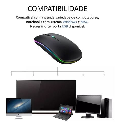 Mouse Recarregável Sem Fio Gamer Home Office Led Rgb 2.4ghz