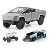 Tesla Cybertruck Pickup 1/24 Miniatura Metal Coche Con Moto