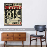 Cuadro Letrero Vintage Rock New York Musica Canvas 60x60