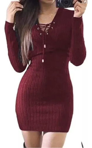 Vestido Tipo Suéter Ajustado De Manga Larga De Invierno [u]