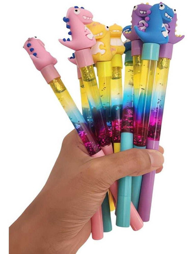 Plumas Kawaii Dinosaurio Glitter Boligrafo Niños Lapicero 