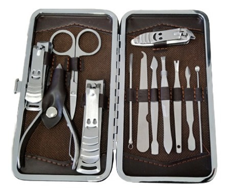 Kit Alicates Aço Estojo Viagem Pedicure Manicure Com 12 Pcs