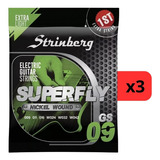 Kit 3 Encordoamento Strinberg Para Guitarra Gs09 - 6 Cordas