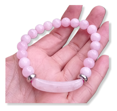 Pulsera Cuarzo Rosa 8 Mm Elástica / Amor Yoga Meditación 