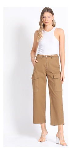 Pantalon Cargo Algodón, Camel Liola