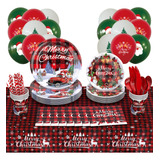 Kit De Decoracion Y Vajilla Desechable Rojo Navideña 76pzs