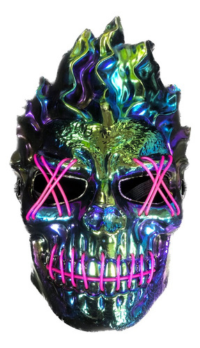 Mascara Led Calavera Tornasol Rosa Halloween