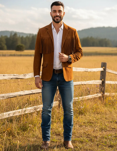 Saco Vaquero De Piel Para Caballero Slim Estilo Tamaulipeco  | Meses sin interés