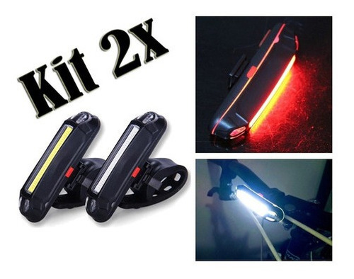 Kit 2x Lanterna Bike Sinalizador Traseiro Farol Recarregavel