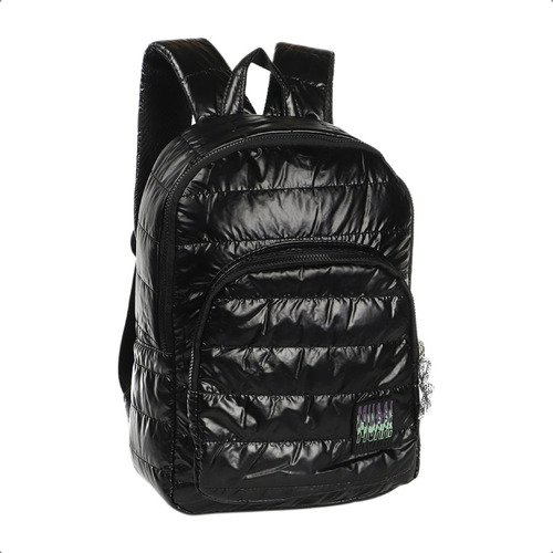 Mochila Muaa Puffer Porta Notebook Viaje Facultad Secundaria Color Negro Diseño De La Tela Liso