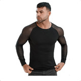 Playera Camiseta Gotica Fresca Manga De Malla Hombre 2245