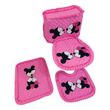 Kit Jogo De Banheiro Tapetes Minnie Mickey 4 Peças + Brinde