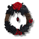 Corona Artesanal Decorativa. Rojo Y Negro. 20 Cm De Diámetro