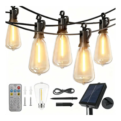 Greehaun Guirnalda De Luces Solar 15m 15+1 Focos Vintage Impermeable Ip65 Serie De Focos Led Decoracion Navidad Exterior St38 | MercadoLibre