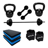 Kit Barra + Anilha + Halter + Step + Kettlebell+ Caneleira