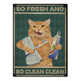 #985 - Cuadro Vintage - Gato Baño Cepillo Poster No Chapa