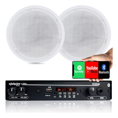 Kit Som Ambiente Amplificador Bluetooth + 2 Arandelas Gesso