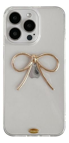 Funda Para iPhone 13 Pro Transparente Moño Dorado