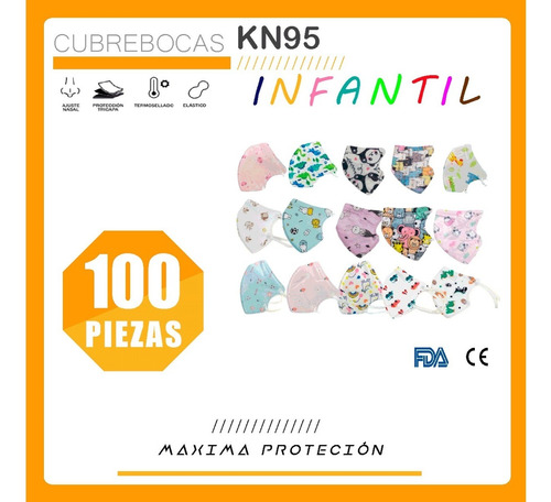 100 Kn95 Niños Cubrebocas Tapabocas Mascarilla Infantil 