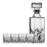 Set 4 Vasos Tallados 350ml + Botella De Vidrio Whisky 750ml