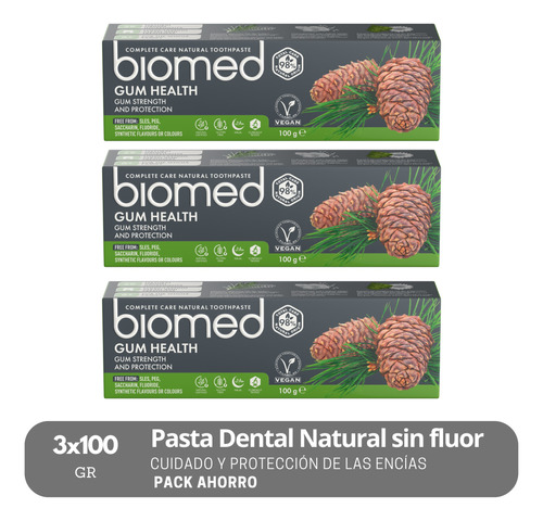 Pack 3 Pasta Dental Sin Fluor Biomed Gum Health Encías 100g