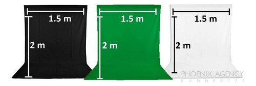 Kit Combo 3  Telon Chroma Key Verde, Negro Y Blanco 2 M 