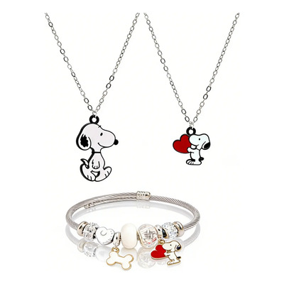 3pzs Pulsera Y Collar De Snoopy Colgante Ajustable Regalo