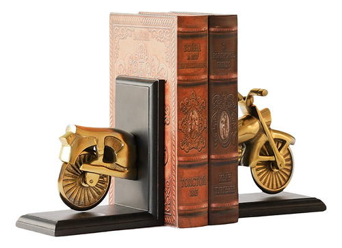 Sujeta Libros Metal Y Madera Gold Dorado  Moto 30x10x17,5 Cm