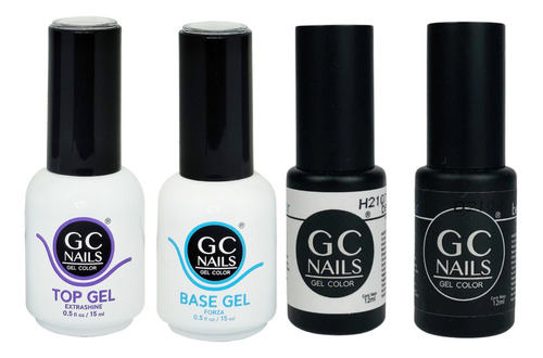 Base + Top + Gel Negro + Gel Blanco Gc Nails Uñas Gelish