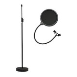 Pedestal Suporte Reto Microfone Base Pesada + Pop Filter