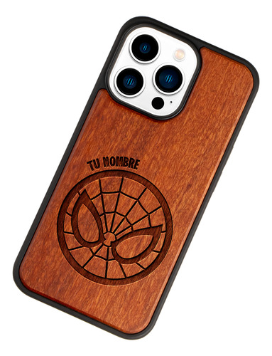 Funda Para iPhone Spiderman Madera Grabada Tu Nombre