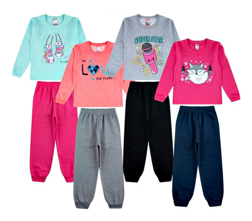  3 Conjuntos Roupa P/ Frio Infantil Feminino Inverno 