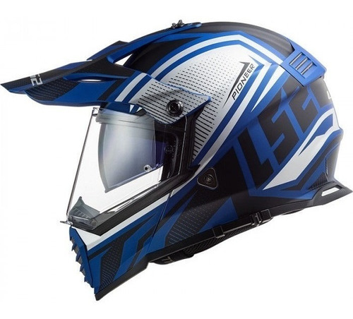 Casco Ls2 Doble Proposito Pioneer Evo Master Azul Moteros