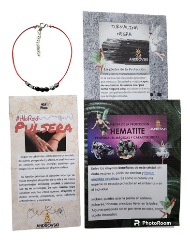 Pulsera Hilo Rojo + Turmalina Negra + Hematite , Protege X 3