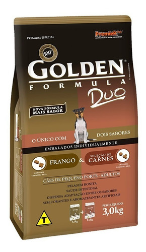 Ração Golden Cães Mini Bits Duo Frango E Sel. De Carne - 3kg