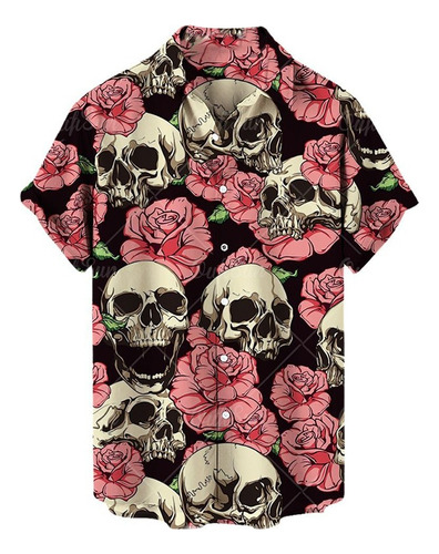 Camisa Hawaiana De Hombre Con Estampado De Calavera