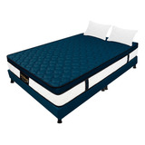 Combo Versalles Queen Colchon+base Cama+almohadas Color Azul